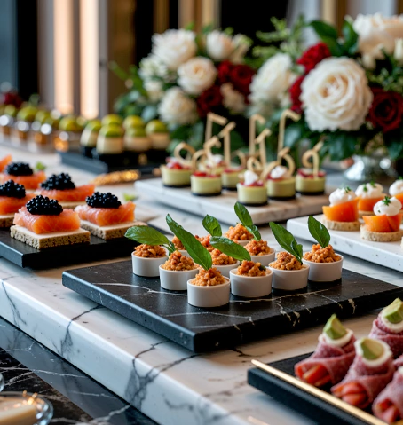 Cold Canapés Elegant and refreshing bites such as smoked salmon blinis and cucumber cups.