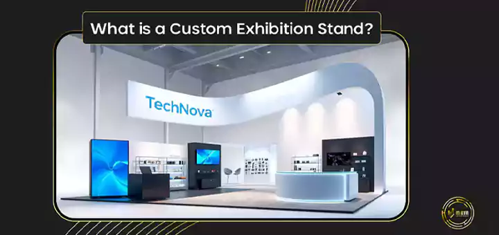 Unique exhibition stand designs tailored to a brands identity, showcasing sleek materials, bold graphics, and interactive technology.