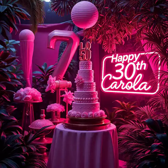 A complete birthday party setup in Dubai by professional event planners, featuring elegant stage decor, catering arrangements, and festive decorations.