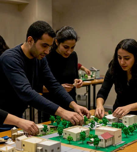 City Builders team challenge in Dubai with employees collaborating to design a model city, enhancing teamwork, problem-solving, and strategic planning skills