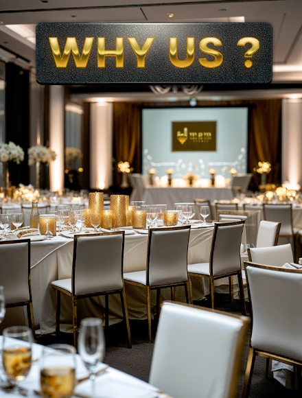 Luxurious wedding venue with floral ceiling décor and elegant table settings.