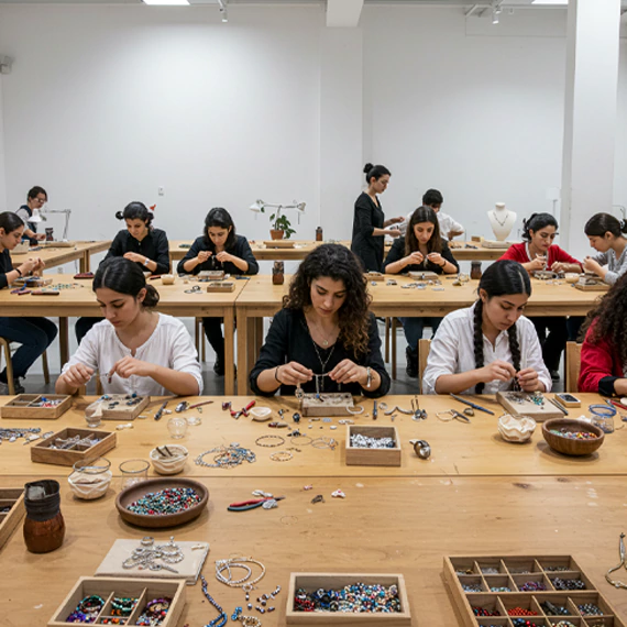 Participants making handmade jewellery using beads and wires during a craft workshop organised by MRM Events.