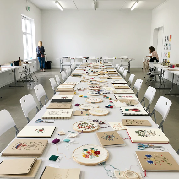 Kids' workshop featuring tables covered in pastries, cupcakes and baking supplies for a tasty creative session at MRM Events.