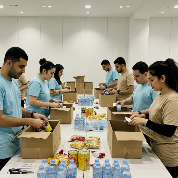 Volunteers packing educational books and materials as part of a CSR team-building activity coordinated by MRM Events.