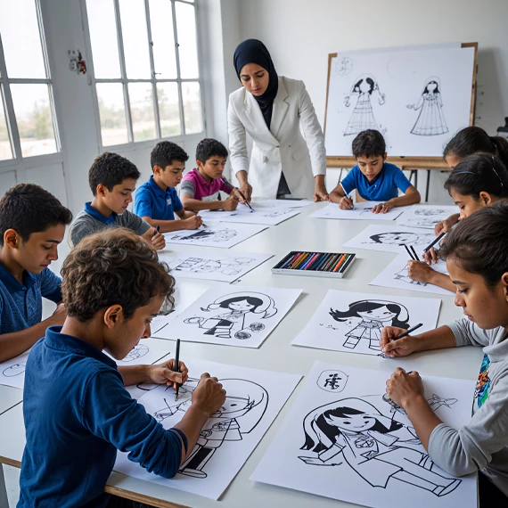 Kids' art workshop introduction featuring tables full of pastries, cakes and baking ingredients for a hands-on session with MRM Events.