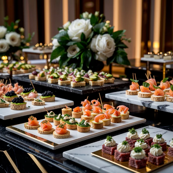Exquisite canapés tailored to enhance private gatherings and cocktail receptions.