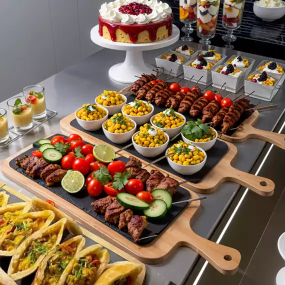 Luxury catering company in Dubai serving gourmet dishes and desserts