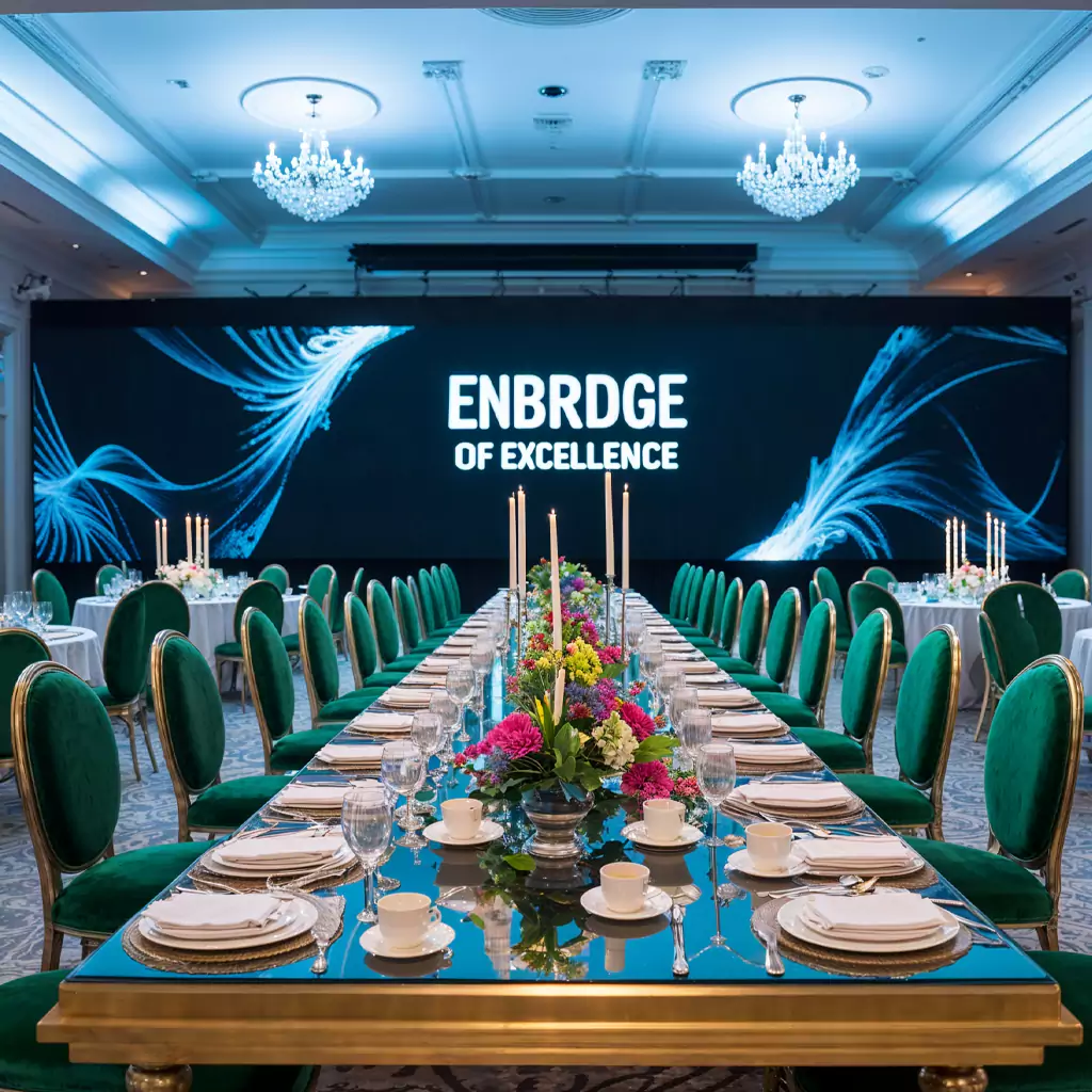 A glamorous award ceremony featuring elegant decor and a well-coordinated event atmosphere in Dubai.