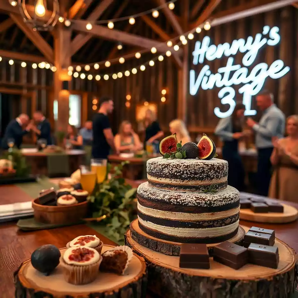 Rustic 31st birthday celebration with a naked chocolate cake, figs, and warm vintage decor.
