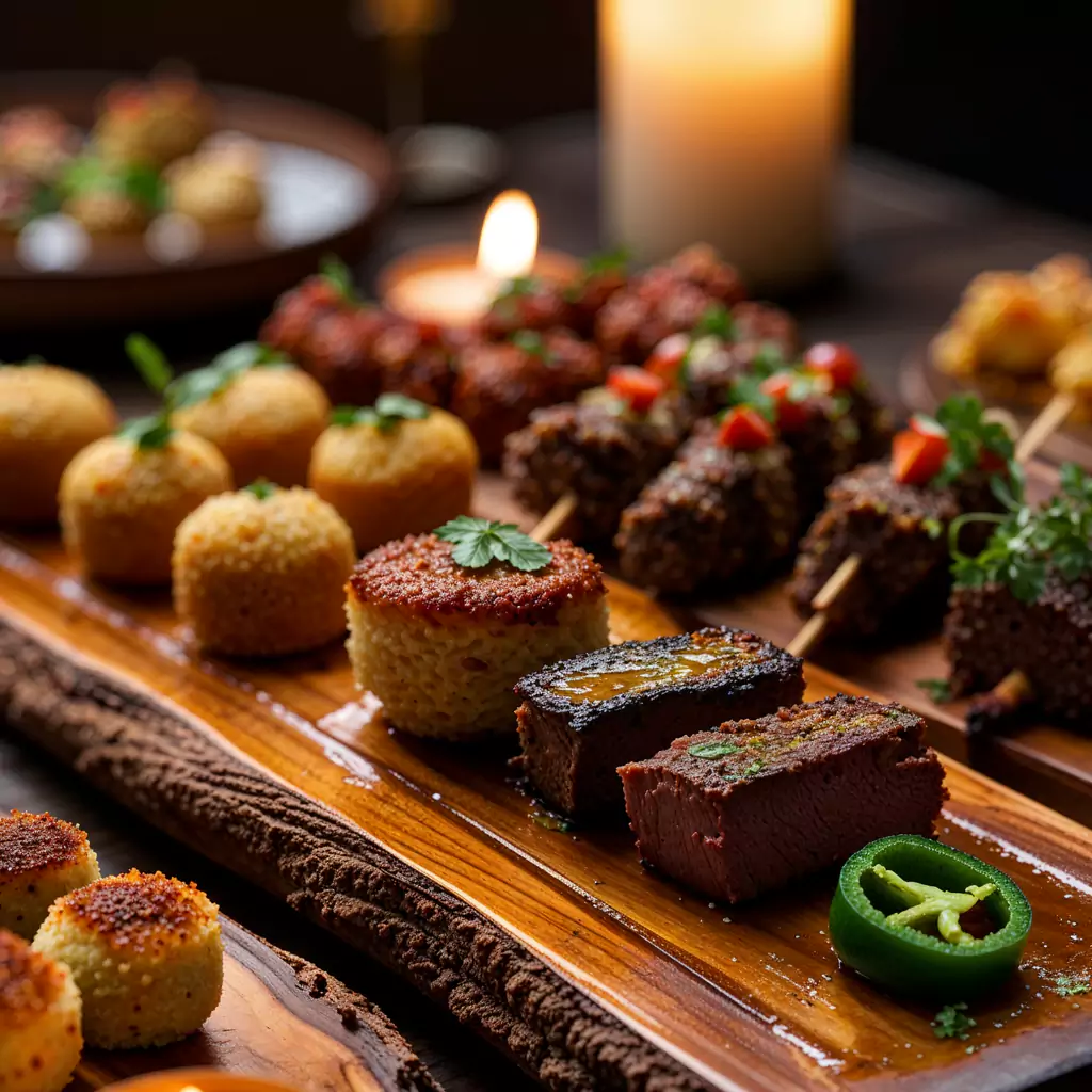 "Premium meat bites and skewers for business meeting catering, ideal for elegant corporate dinners and catering services in Dubai. "