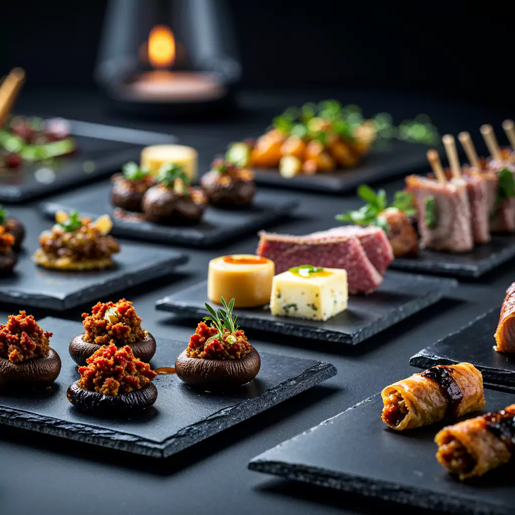 Gourmet bruschetta with heirloom tomatoes and aged balsamic drizzle.