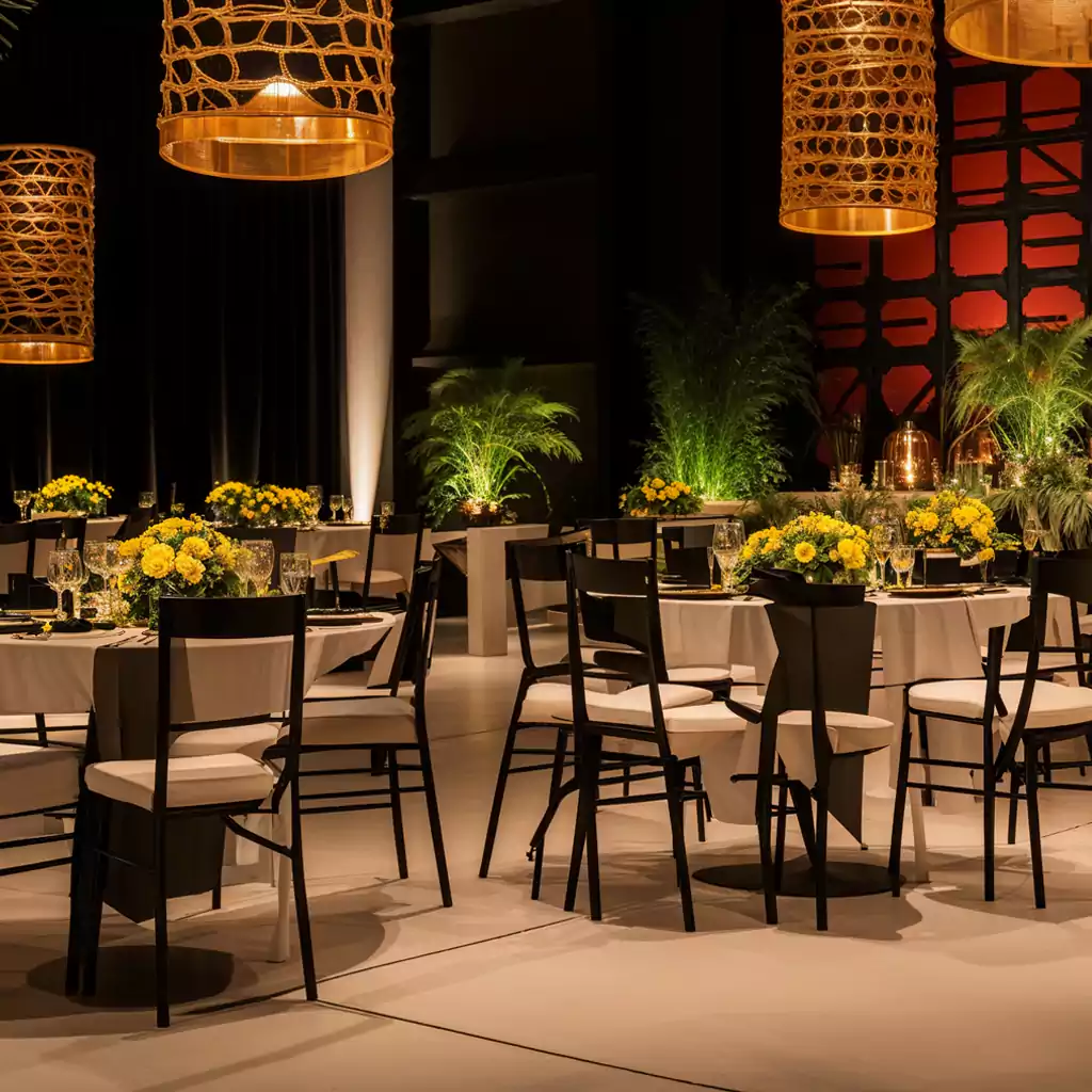 "Exclusive gala dinner settings with intricate styling by MRM Events, a renowned event planner in the UAE."