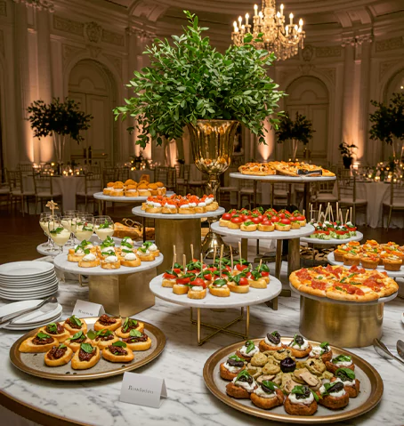 Classic Italian dishes like handcrafted pasta and wood-fired pizzas tailored for private events.