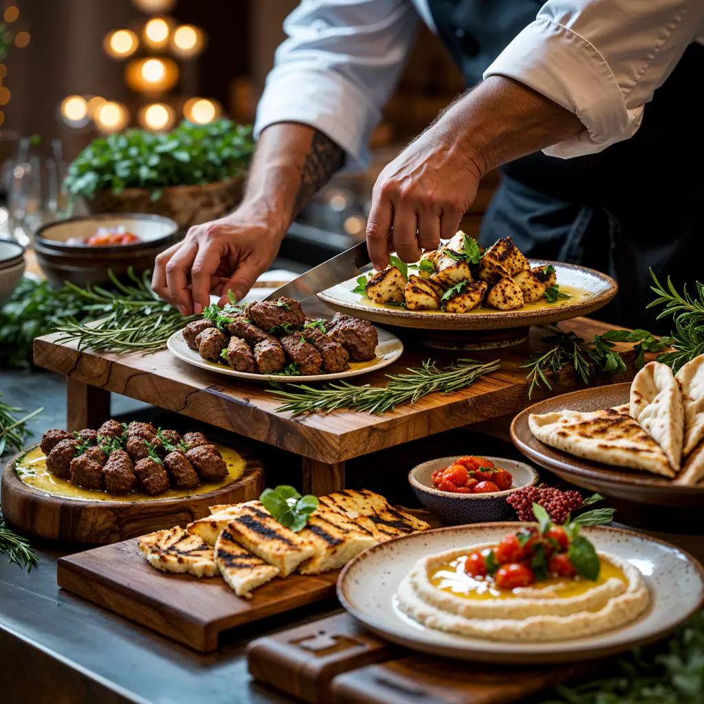 Interactive pasta station with freshly made sauces for private events.