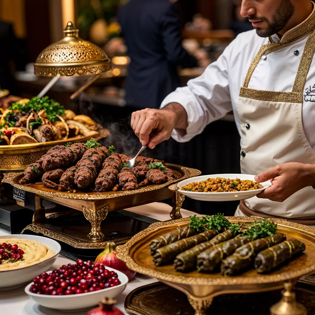 Interactive carving station featuring premium cuts of meat.