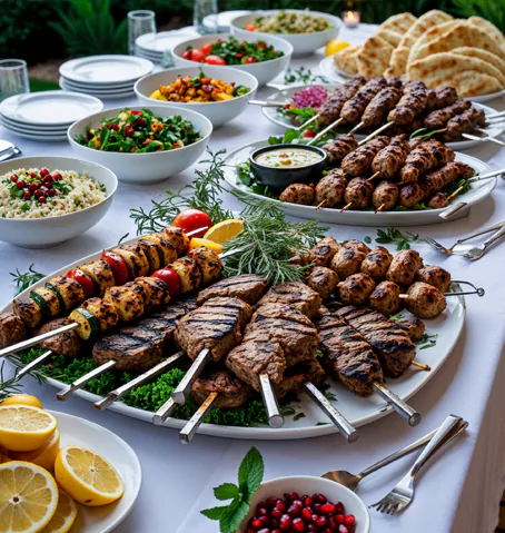 Enjoy Middle Eastern grills with tender lamb chops, chicken skewers, and mezze platters, bringing rich tradition to your BBQ gathering.