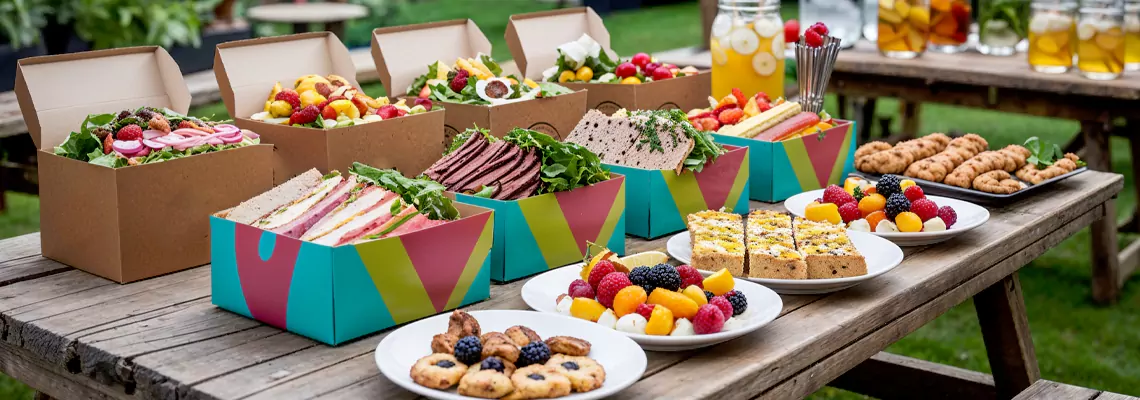 Snack boxes designed for staff catering service and staff catering service.