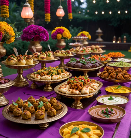 Rich South Asian culinary offerings including curries and tandoori dishes for special celebrations.