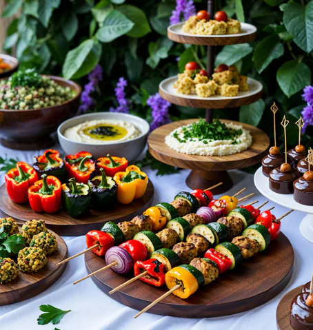 Vegetarian BBQ with a variety of plant-based grilled options and creative sides.