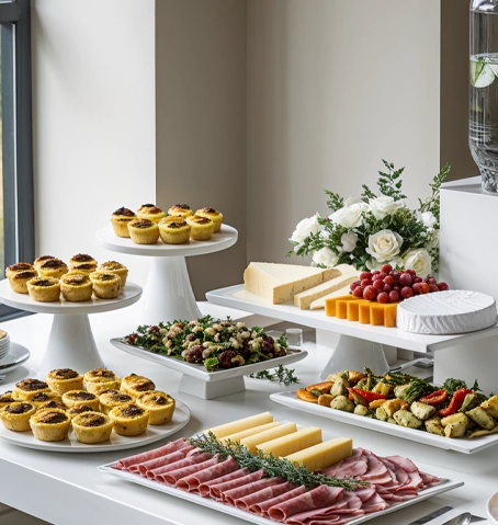 Continental dishes displayed at a wedding buffet