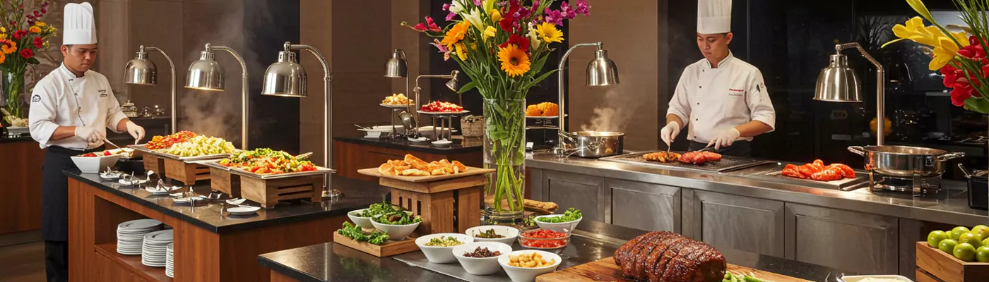 Interactive live cooking stations offering freshly prepared meals on yachts.